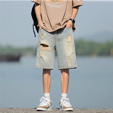黄泥牛仔短裤男韩版潮高街破洞2024夏季新款ins五分裤RK1614-P41，男装牛仔裤，星座412-3