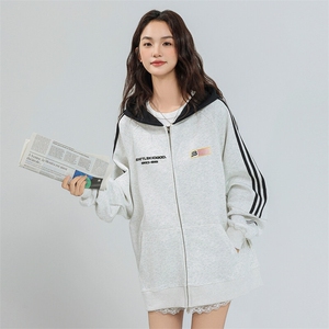 A486-P85  春秋新款拼接三条杠连帽卫衣男女拉链棒球服夹克外套图片