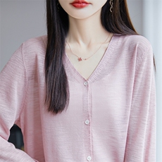 夏季轻薄开衫薄款外套长袖披肩空调防晒宽松女针织衫V领毛衫，女装针织衫/毛衣，丹芙娇羊绒