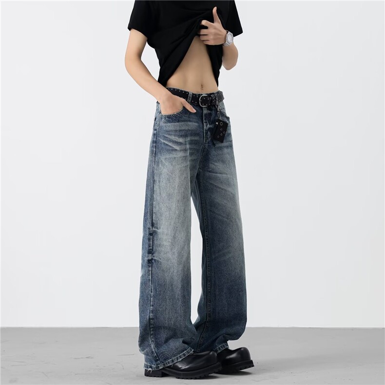 GN6118P60高品质美式重工猫抓水洗牛仔裤日系港风复古做旧阔腿裤，男装牛仔裤，星座1108-5