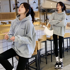 灰色连帽卫衣女秋冬加绒加厚韩版宽松慵懒风oversize外套潮流帽衫，女装卫衣/绒衫，梦懿尔