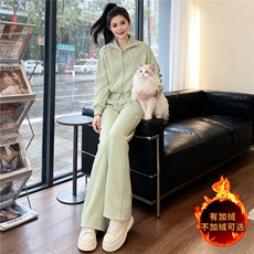 时尚休闲运动套装女秋冬新款宽松显瘦连帽开衫卫衣阔腿长裤两件套，女装套装/套裙，江南