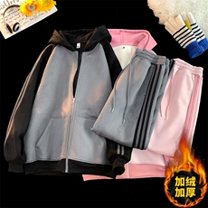 TZ991-特P105潮牌情侣卫衣男冬加绒加厚条纹连帽衫女宽松卫裤，男装卫衣，电商D310B