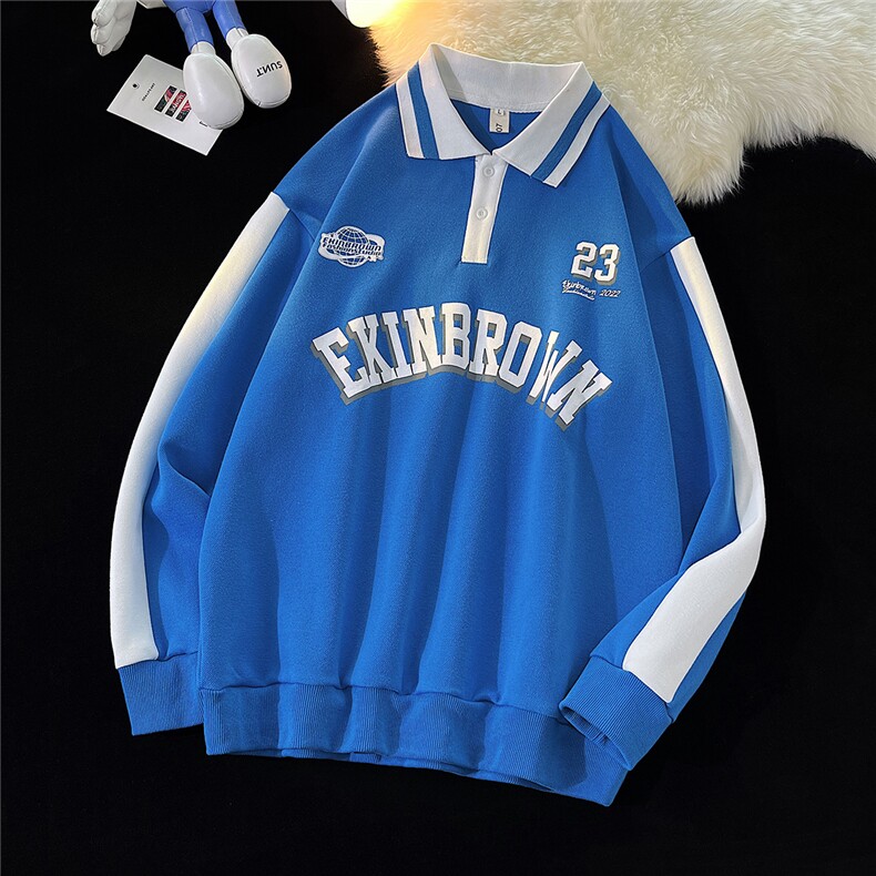 1港风中性风平铺POLO领情侣大码M-5XL休闲套头卫衣男C7720P55控88，男装Polo衫，星座226-2