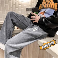 2025冬季原创港风加绒加厚灯芯绒休闲裤直筒裤灰 GK26-1-P55图片