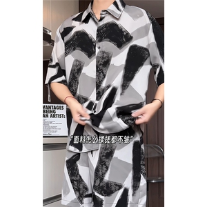 短袖衬衫男+短裤男潮流休闲套装男M-5XL大码TZ78704P50控98模特图图片