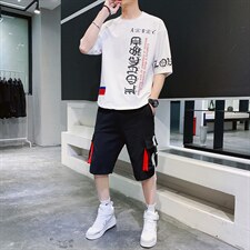 夏季新款短袖T恤短裤套装运动休闲宽松潮流两件套男装F178P70，男装休闲套装，电商A086