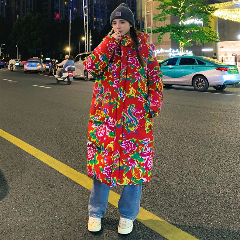 A5长款棉衣外套东北大花风汉服男女宽松保暖防寒连帽棉袄情侣,男装棉衣,星座115A(原星座507）