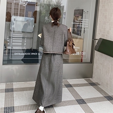 新款高品质毛呢外套百褶裙两件套【上衣内里加棉】，女装套装/套裙，2C269