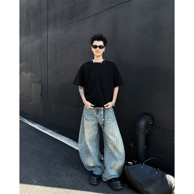 潮牌痞帅炸街t恤男重磅美式金属环扣短袖夏季小众半袖T0582-P48,男装T恤,星座308B-1