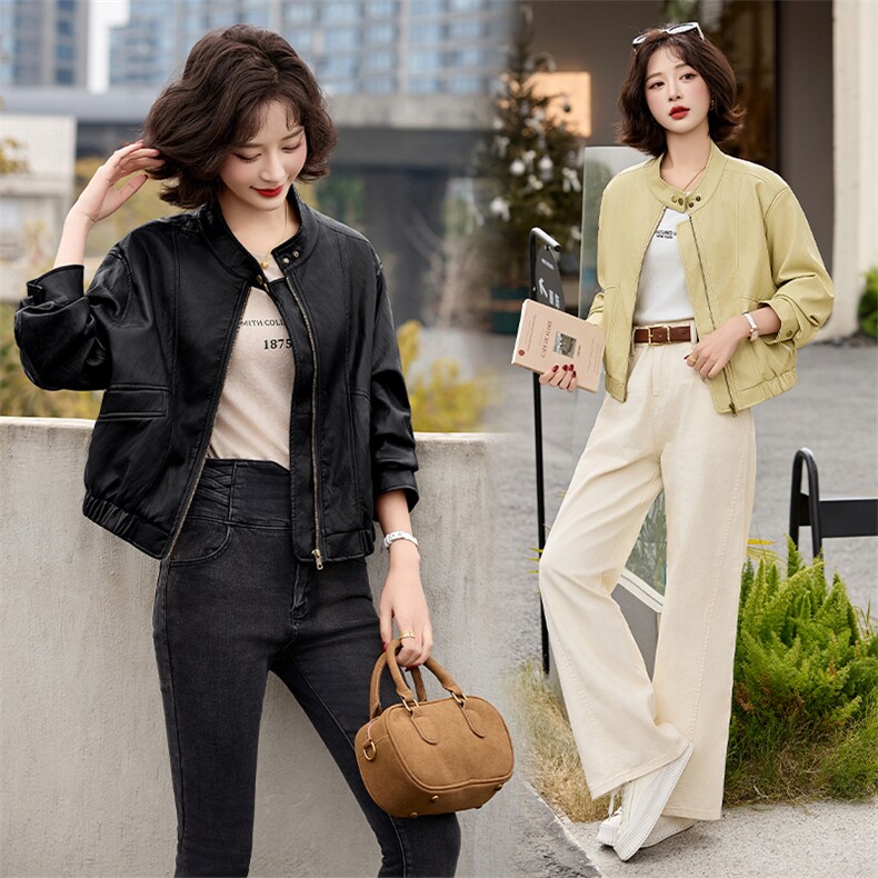 短款棒球服外套女春秋2025新款高端小个子宽松显瘦百搭夹克上衣潮,女装皮衣,江南女神