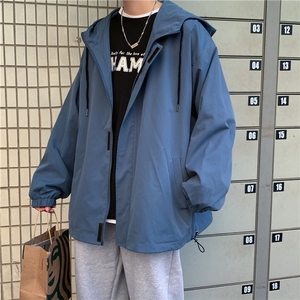 JK3010/P55春装现货港风宽松连帽学生夹克男女纯色大码外套男上衣图片
