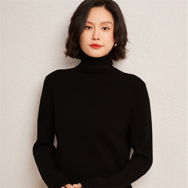 秋冬季35%羊绒65%羊毛休闲百搭7针加厚堆堆领羊绒衫,女装羊绒衫,广悦羊绒