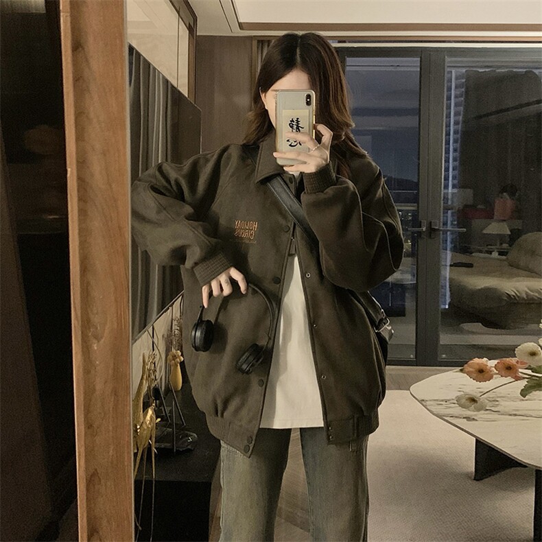 A408-P100鹿皮绒翻领棒球服宽松春秋款潮牌重磅美式夹克外套,男装夹克,星座911