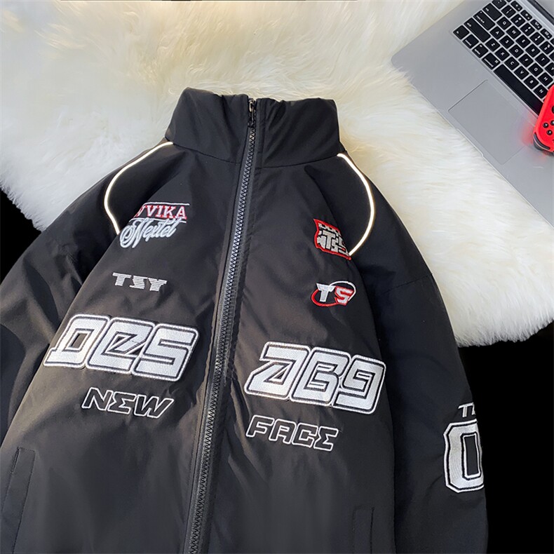全身刺绣夜光条立领机车服美式重工艺男宽松男女款直播羽绒服，男装羽绒服，星座301D-5(原星座1415）