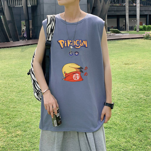 ！港风2023夏季无袖背心男加肥加大码宽松短袖T恤男BX257-P20图片