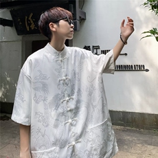 新中式潮复古暗龙纹盘扣风禅意衬衫夏季外套衬衣上衣CS550，男装衬衫，星座601-2