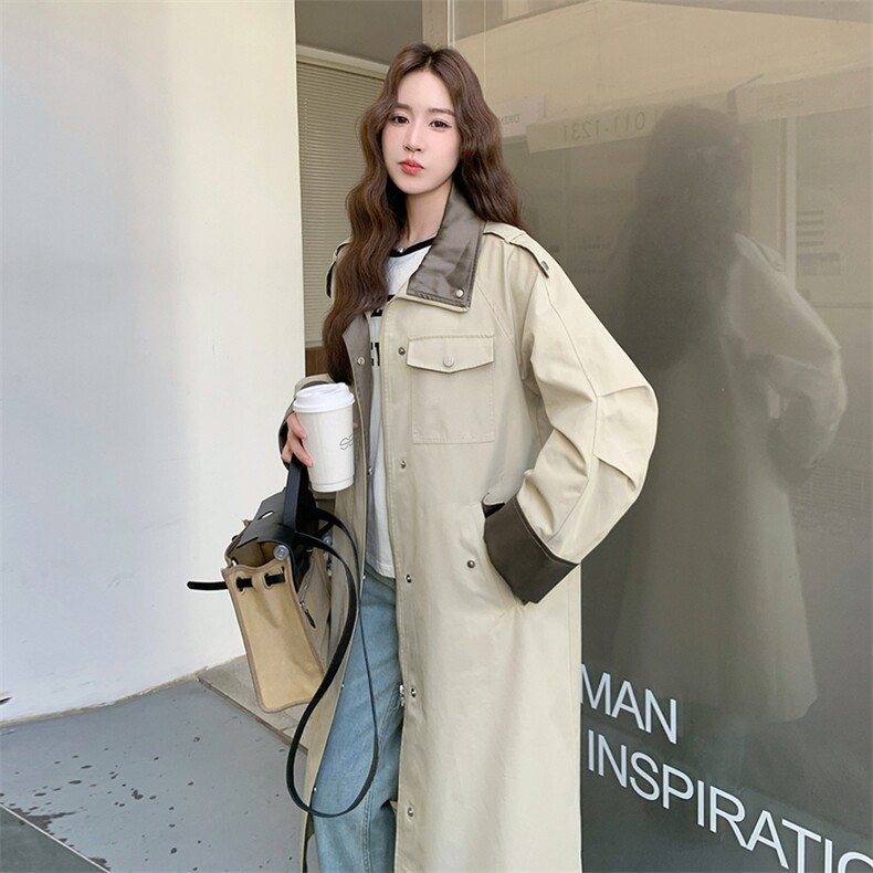 撞色工装风衣外套女春秋2025新款流行爆款巨好看美式复古大衣超火,女装风衣,2C372