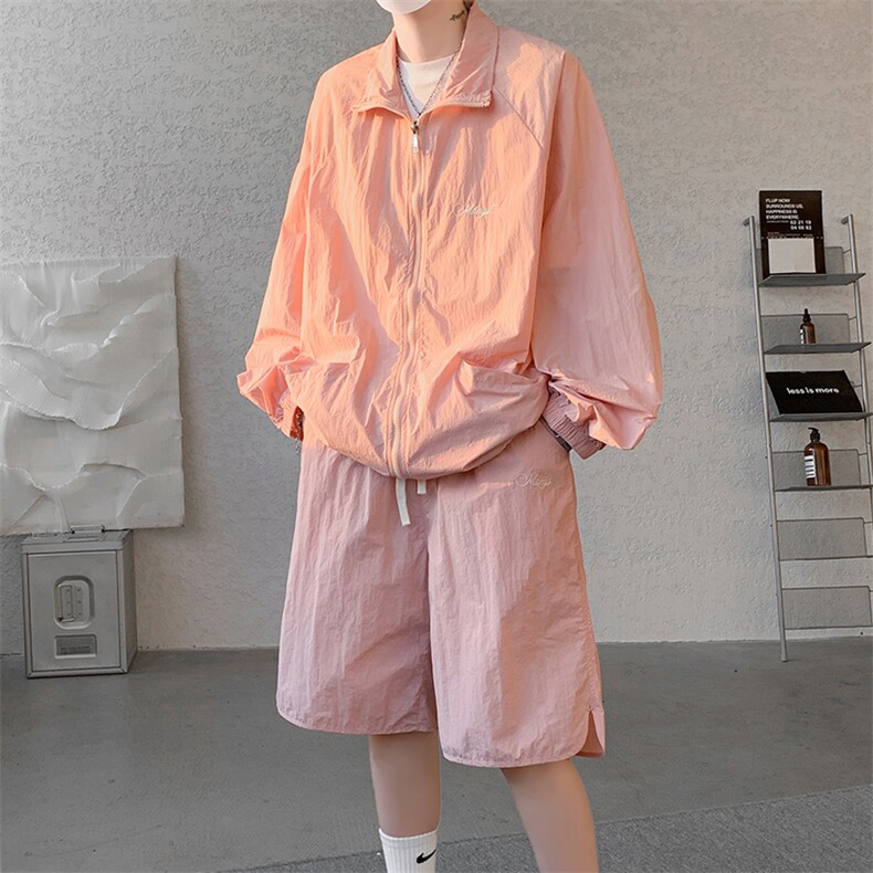 8XL-M特大码冰丝防晒服短裤套装男户外防晒衣运动外套潮TZ102P65，男装防晒衣，电商D206-1