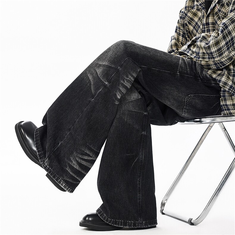 重工猫须磨白水洗做旧牛仔裤190男高个子加长微喇休闲阔腿裤KZ094，男装牛仔裤，电商B312