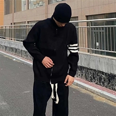 重磅秋冬北极绒开衫毛衣美式复古休闲慵懒风男女立领针织衫外套，男装针织衫/毛衣，电商A486