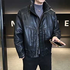 90新标2025pu蛋白皮立领加厚保暖宽松休闲羽绒服外套5886-P315，男装羽绒服，电商A413