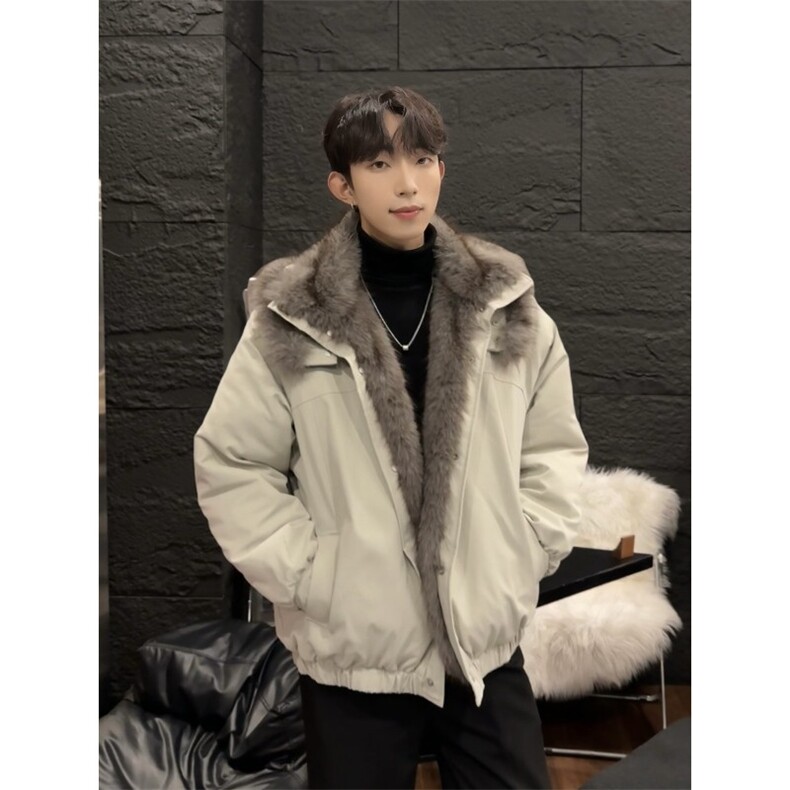 座山雕毛领棉服男冬季十字架贴皮保暖外套宽松情侣棉衣，男装棉衣，星座903-1