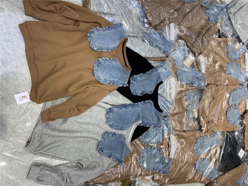 拼牛仔领卫衣，女装卫衣/绒衫，浪漫E点