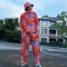 TZ340男士夏秋风大花套装大码宽松凉爽透气个性外套可作睡衣，男装休闲套装，星座115A-2