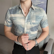 跨境美式高质量弹力绅士短袖衬衫短袖衬衫D010310B-1P45，男装T恤，星座310B-1
