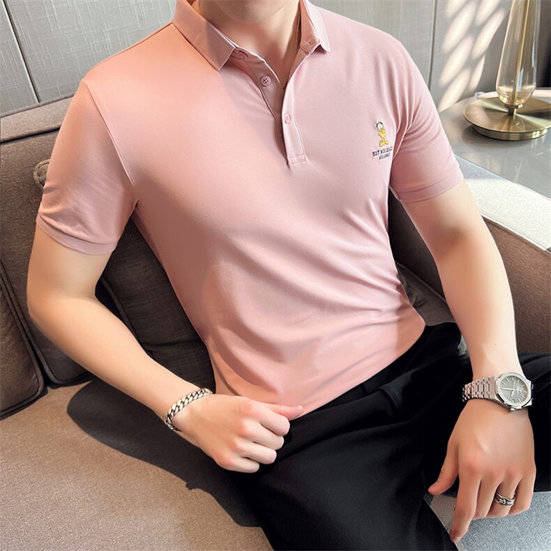 2024夏季新款 英伦风高品质修身刺绣POLO衫冰丝短袖T恤男D239-p48图片