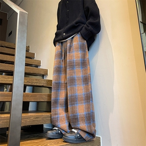 8XL-M美拉德格子毛呢休闲裤美式复古大码慵懒宽松阔腿裤KZ1932P55图片