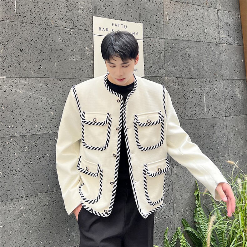 冬装潮流小香风黑白拼接夹克气质百搭西服上衣潮A452--6295--P165,男装夹克,电商A452