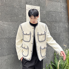 冬装潮流小香风黑白拼接夹克气质百搭西服上衣潮A452--6295--P165，男装夹克，电商A452