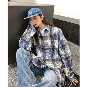 港风衬衫长袖耐磨扎染格子衬衫休闲百搭MD-H516-特批40控69图片