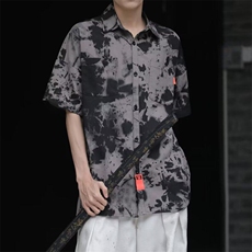 2025夏季垂感短袖衬衫痞帅水墨免烫衬衣潮C843，男装T恤，星座1108
