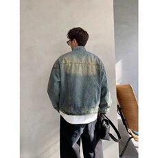 1506-1/JJK031/P75美式复古解构水洗做旧黄泥染立领牛仔外套男春，男装工装外套，星座1506-1