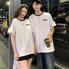 200克宽松圆领三条杠短袖T恤棉情侣团队服班服定制潮男女V4，男装T恤，星座115A-3