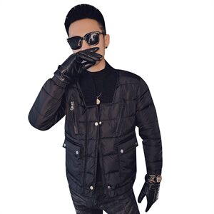冬季社会小伙休闲韩版毛线领厚棉衣修身棉服外套M7257-P128控165图片