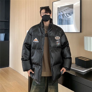 23冬装新品 美式立领情侣宽松棉服加厚pu皮棉衣外套男D333 P118图片