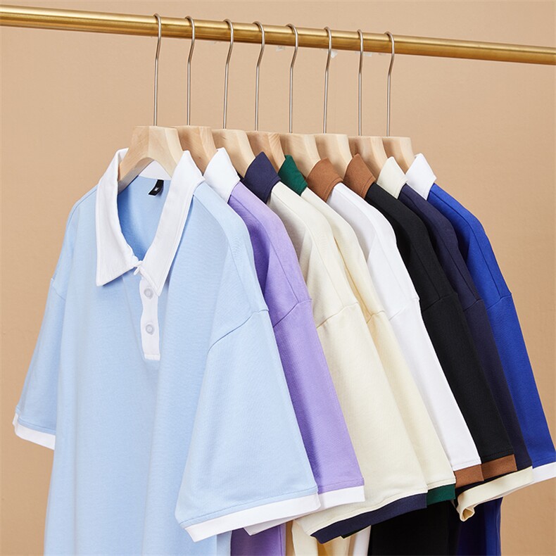 百搭纯色POLO衫男女款大版纯棉打底衫团体班服高克重抖音品质,男装Polo衫,星座301D-4(原星座1004-4）