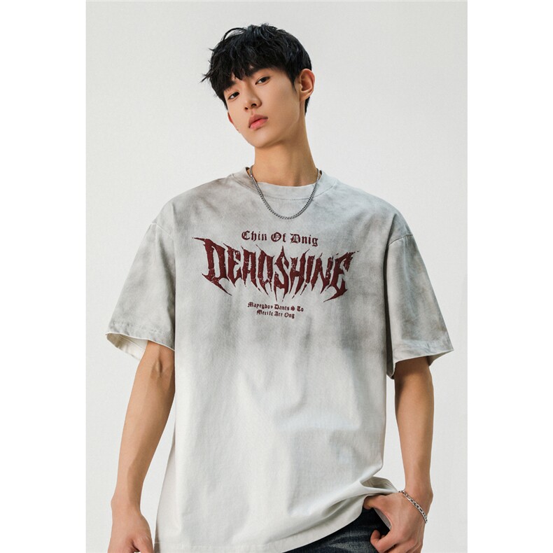 2026新款潮牌短袖宽松韩版字母印花扎染工艺T恤T9015/P5588，男装T恤，星座202