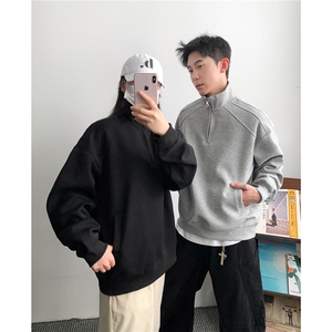 全棉重磅380克拼接立领卫衣短宽套头拉链POLO衫外套男AH907-特P40图片