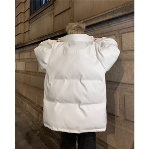 美式潮牌皮棉服男女冬季立领棉衣外套宽松加厚面包服图片