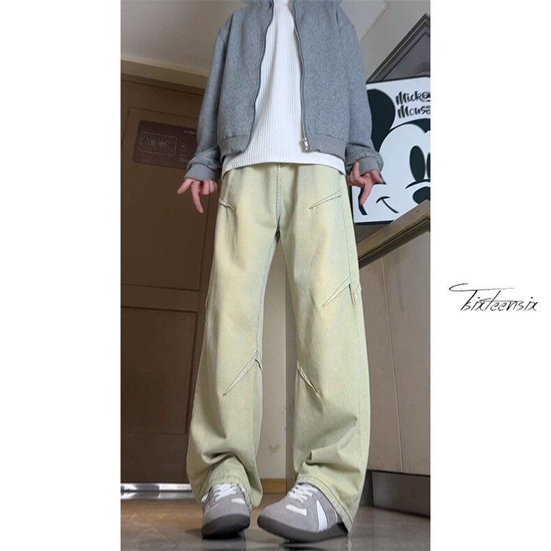 美式褶皱牛仔裤男加绒冬季直筒裤子A166-K043-特P38加绒48控75,男装牛仔裤,电商A166
