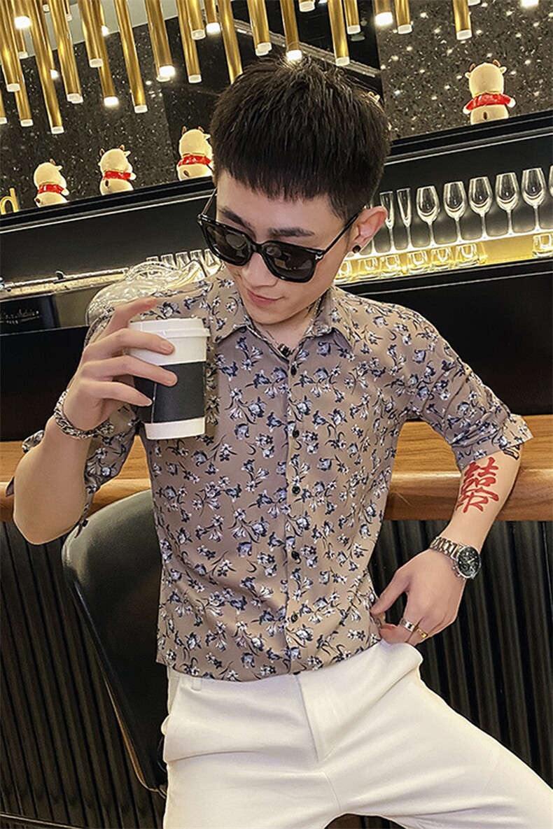 312A-115-P55新款社会小伙中袖衬衫韩版潮流男士五分袖衬衣A,男装T恤,星座312A-5
