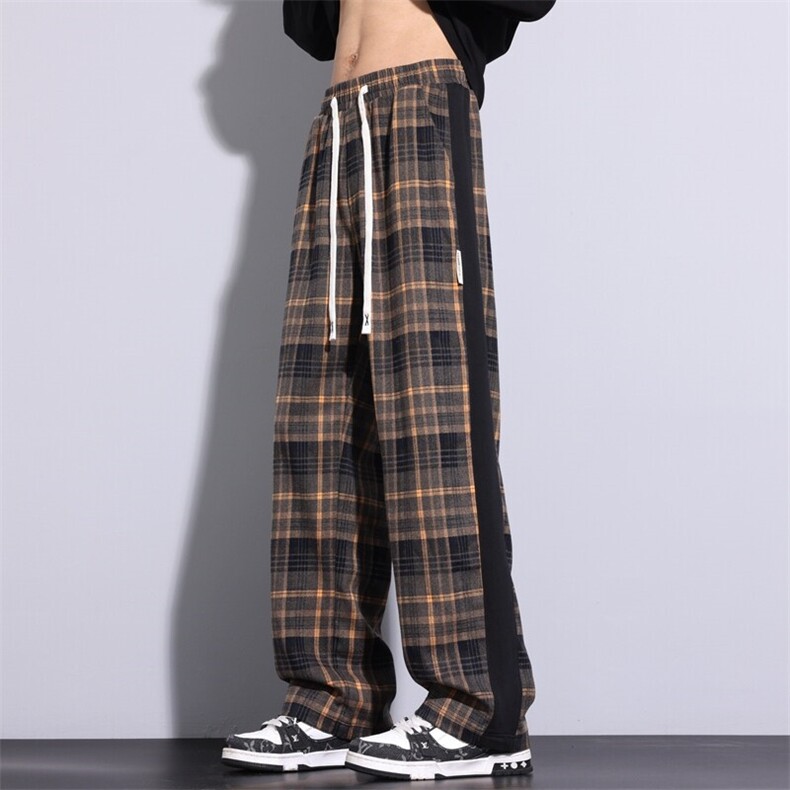 春季新款潮流美式高街垂感设计宽松格子直筒长裤A436-827-P35,男装休闲裤,电商A436