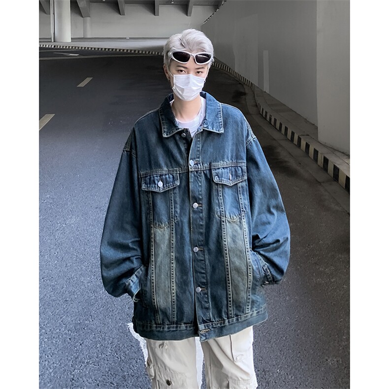纯色春秋款2024复古港风美式牛仔夹克男潮牌高级感外套宽松痞帅,男装夹克,星座410-7