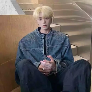 现货JY199-P75 美式复古做旧水洗宽松牛仔外套男 网图图片