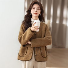 复古仿羊羔毛外套女2023秋冬款休闲洋气减龄高级感皮毛一体短款棉衣，女装棉衣/棉服，梦懿尔